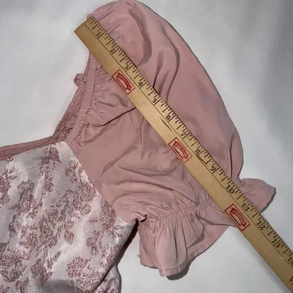 Fairycore Coquette Corset Lace Up Pink Mini Dress Puff Sleeve Cottagecore  Large - Picture 10 of 13